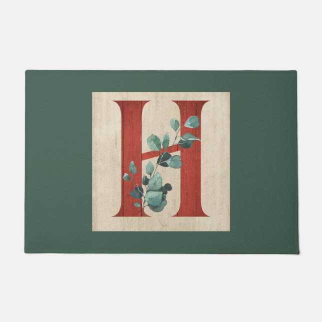 Felpudo Letra rustica de madera y eucalipto H (Anverso)