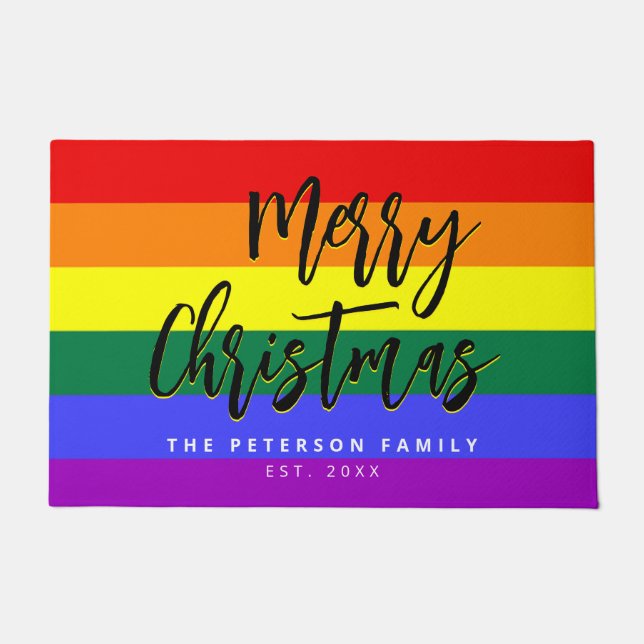 Felpudo LGBT | Orgullo gay Arcoiris Navidades personalizad (Anverso)