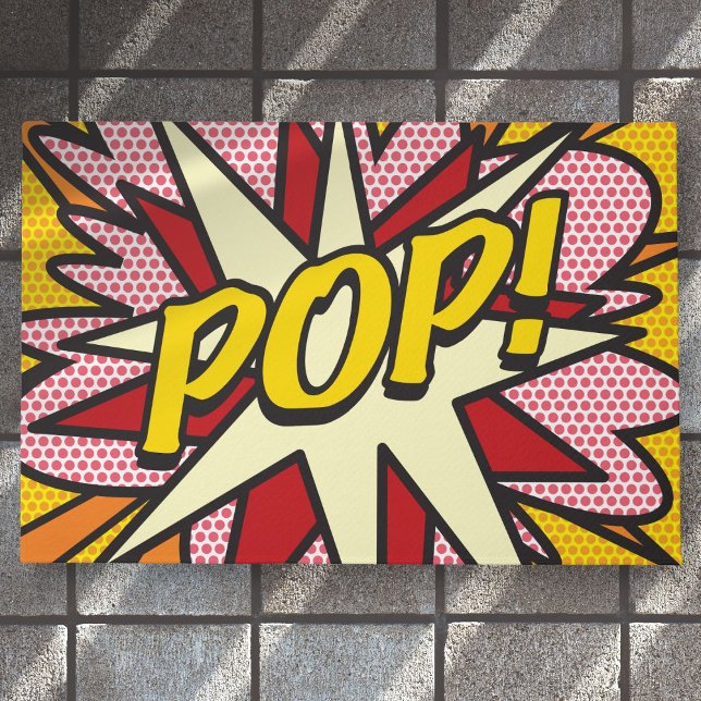 Felpudo Libro de Cómic POP Tipográfico Divertido Moderno (Comic Book POP Trendy Fun Modern Typographic Doormat)