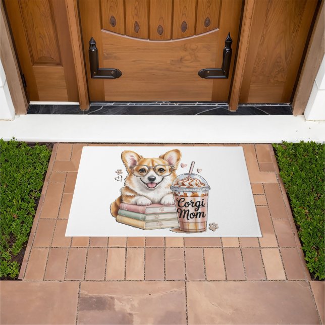 Felpudo Libros de Corgis y café helado para perro (Exterior)
