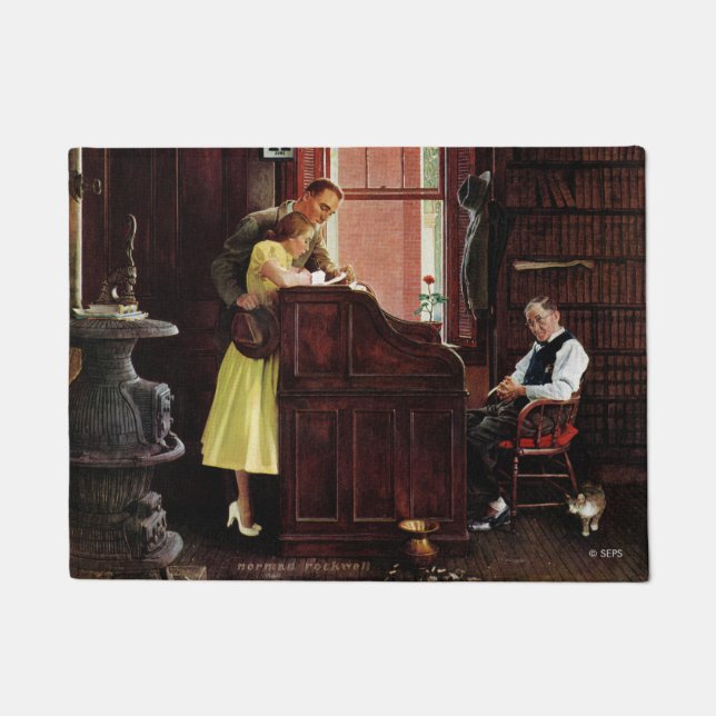 Felpudo Licencia matrimonial de Norman Rockwell (Anverso)