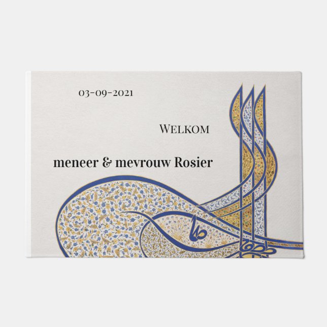 Felpudo Liefde blijvend huwelijkscadeau met naam deurmat (Anverso)