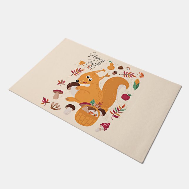 Felpudo Lindo ardilla de otoño con texto personalizado   (Angular)