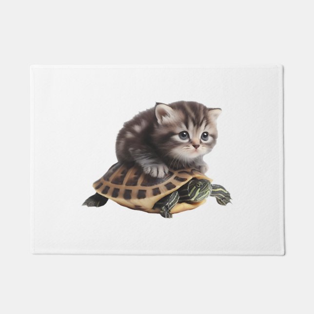 Felpudo lindo gato en la tortuga (Anverso)