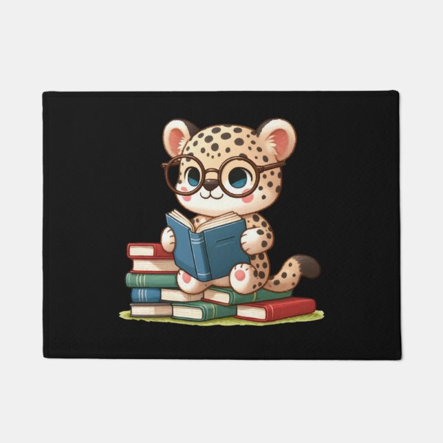 Felpudo Lindo leopardo leyendo (Anverso)