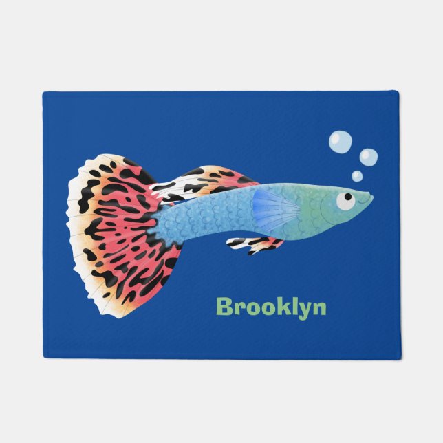 Felpudo Lindo pez guppy tropical de dibujos animados (Anverso)