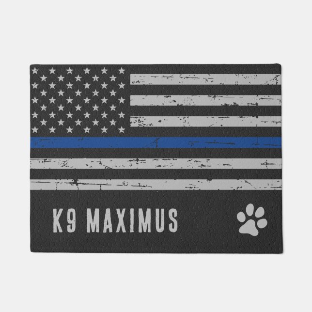 Felpudo Línea delgada azul - Perro Paw - Policía K9 (Anverso)