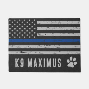 Felpudo Línea delgada azul - Perro Paw - Policía K9
