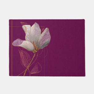 Felpudo Línea dorada de magnolia blanca magenta