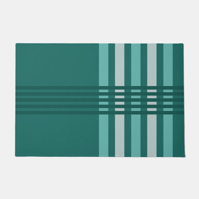 Felpudo Líneas abstractas modernas de medio siglo Turquesa (Anverso)