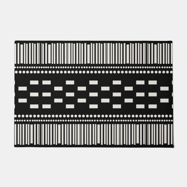 Felpudo Líneas escandinavas del Boho puntos blanco negro (Anverso)