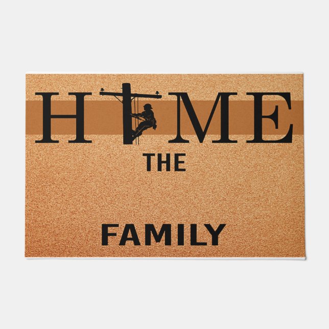 Felpudo Lineman Home Doormat, familia Lineman personalizad (Anverso)