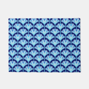 Felpudo Lirio del art déco, azul de cobalto, aguamarina y