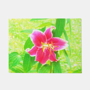 Felpudo Lirio Stargazer Rosa Profundo Bonito sobre Verde L