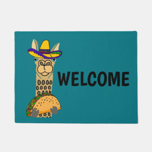 Felpudo Llama divertida que come el dibujo animado del