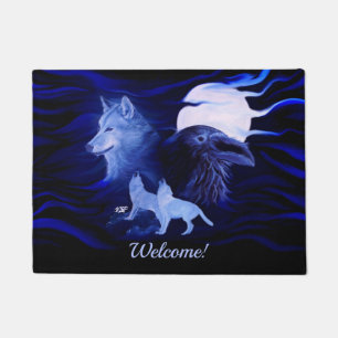 Felpudo Lobos y Raven con luna llena
