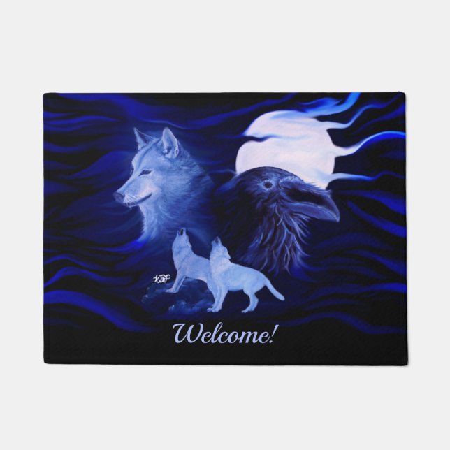 Felpudo Lobos y Raven con luna llena (Anverso)