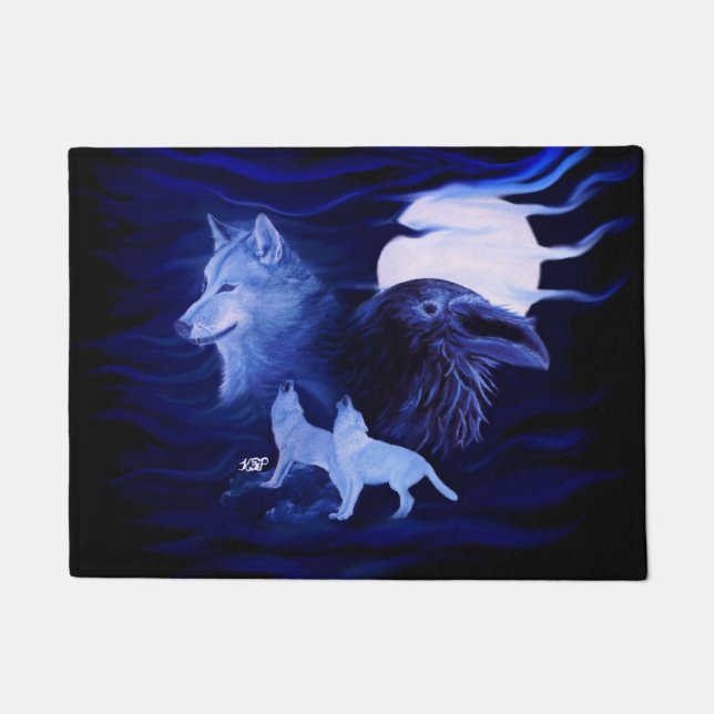 Felpudo Lobos y Raven con luna llena (Anverso)