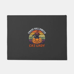 Felpudo Loca Señora Gato de Halloween Sombrero de Bruja de