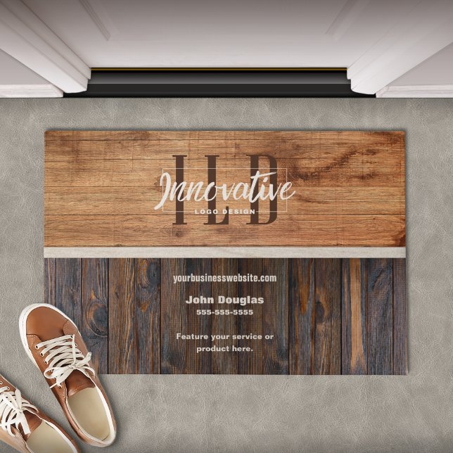 Felpudo Logotipo empresarial de tono de madera rústica (Subido por el creador)