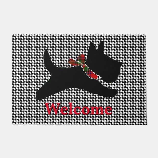 Felpudo Los escoceses Terrier Houndstooth personalizan (Anverso)