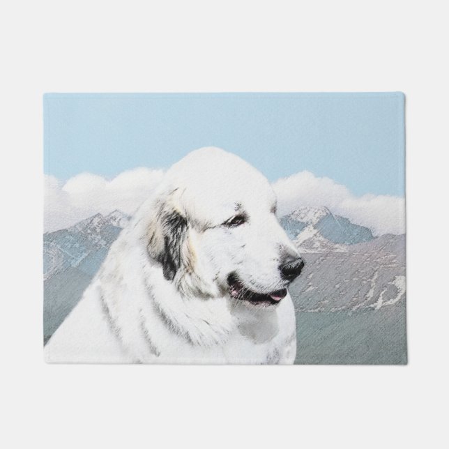 Felpudo Los grandes Pirineos que pintan - arte original (Anverso)