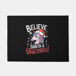 Felpudo ¡Los navidades Unicornios creen en Santa y Unicorn
