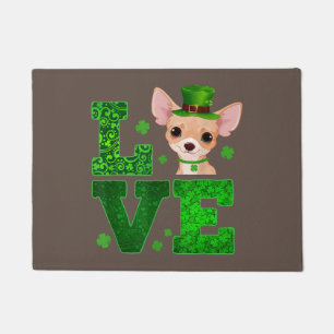 Felpudo Love Chihuahua St Patricks Day Shamrock Irish Dog