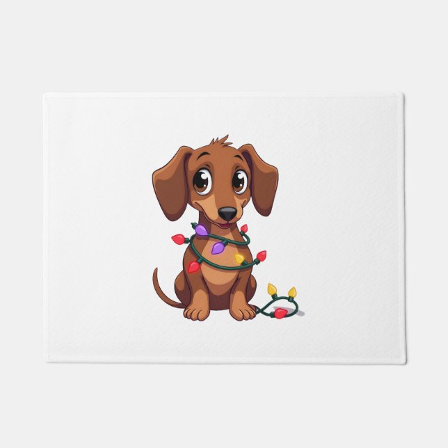 Felpudo Luces de Dachshund de Navidad (3) (Anverso)
