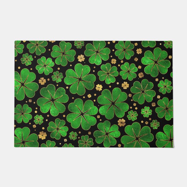 Felpudo Lucky Shamrock Four-Leaf Clover Pattern (Anverso)