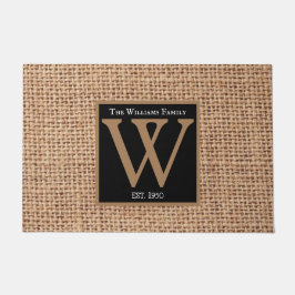 Felpudo Lujo Diseño familia nombre burlap borde negro