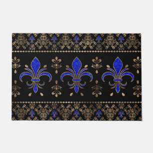 Felpudo Lujo Lapils Lazuli y dorado Fleur-de-lis ornamen