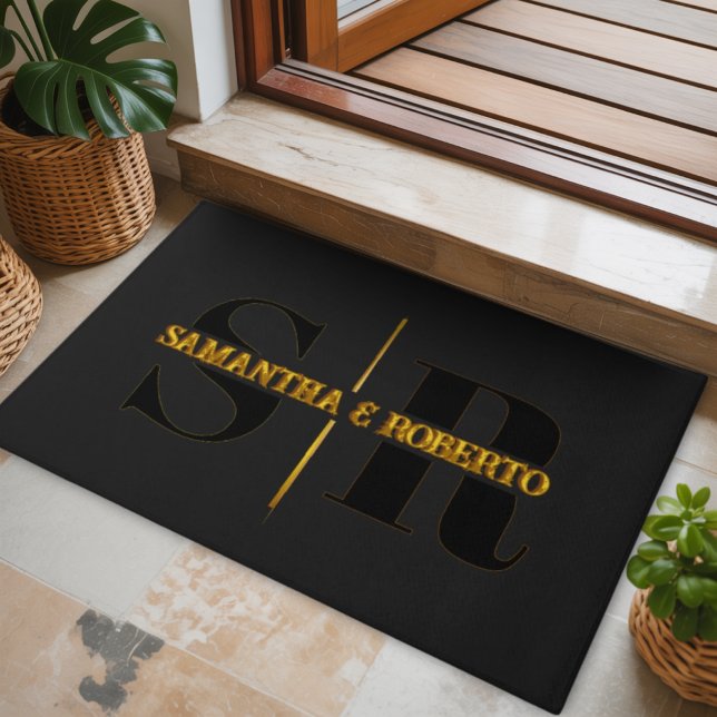 Felpudo Lujo Monogramado Negro Oro Moderno Minimalista (Subido por el creador)