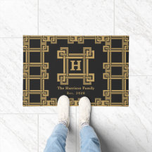 Lujo Negro Dorado Clave Griega Monogramada