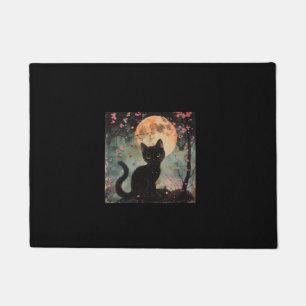 Felpudo Luna Roja mística con gato negro y sakura