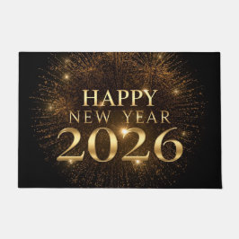 Felpudo Luxury black gold happy new year welcome door mat