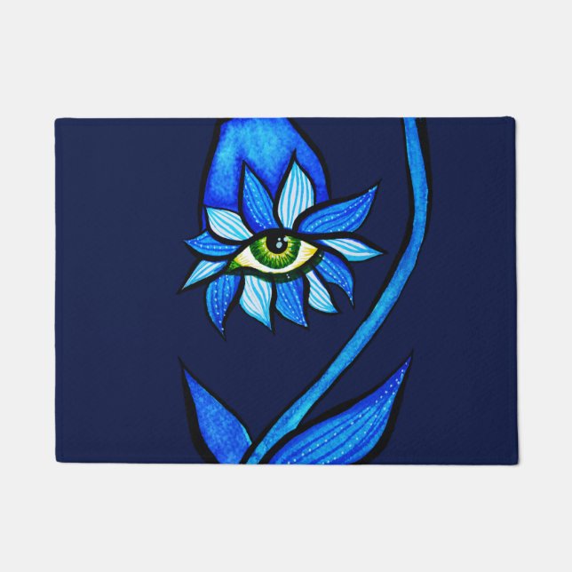 Felpudo Macabre Witchy Eye Flower Creepy Spooky Blue (Anverso)