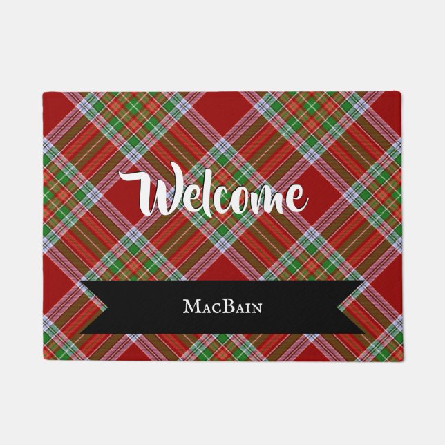 Felpudo MacBain Scottish Tartan Plaid Pattern Hello (Anverso)
