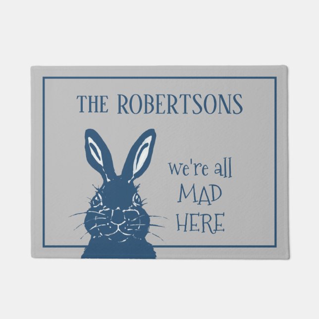 Felpudo Mad March Hare Rabbit Blue Gray Funny Personalizad (Anverso)