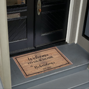 Felpudo Madera Rustica Weathered "Bienvenidos a nuestra ca