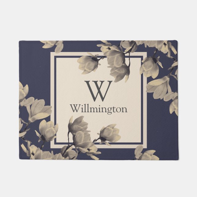 Felpudo Magnolias románticas del vintage - personalizadas (Anverso)