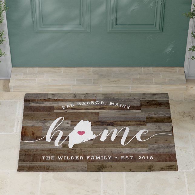 Felpudo Maine Home State Personalized Wood Look (Subido por el creador)