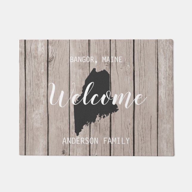 Felpudo Maine State Personalized Welcome Wood Look (Anverso)