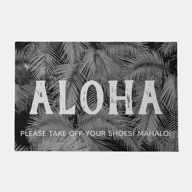 Felpudo Makana Palmas Tropical Hawaiano deja a Aloha Gray (Anverso)