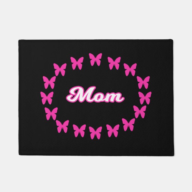 Felpudo Mamá con mariposas rosadas lindas (Anverso)