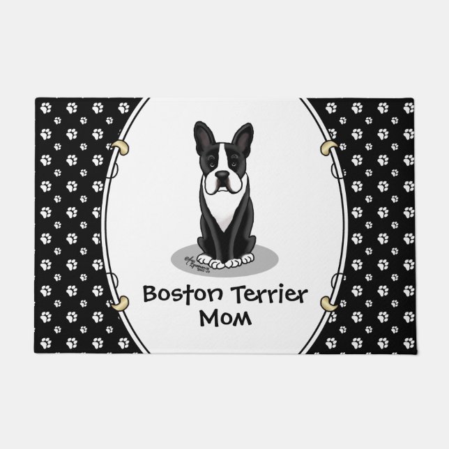 Felpudo Mamá del Boston Terrier (negra) - Perro lindo (Anverso)