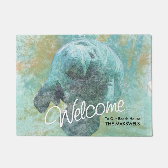 Felpudo Manatee Painting Beach House Bienvenida Mat (Anverso)