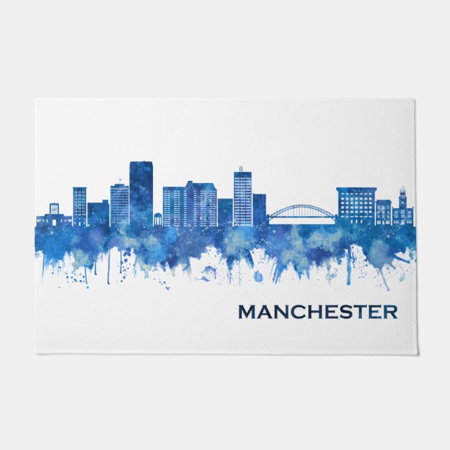 Felpudo Manchester New Hampshire Skyline Blue (Anverso)