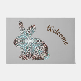 Felpudo Mandala azul turquesa y marrón chocolate