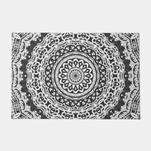 Felpudo Mandala, caleidoscopio, blanco y negro, adorno